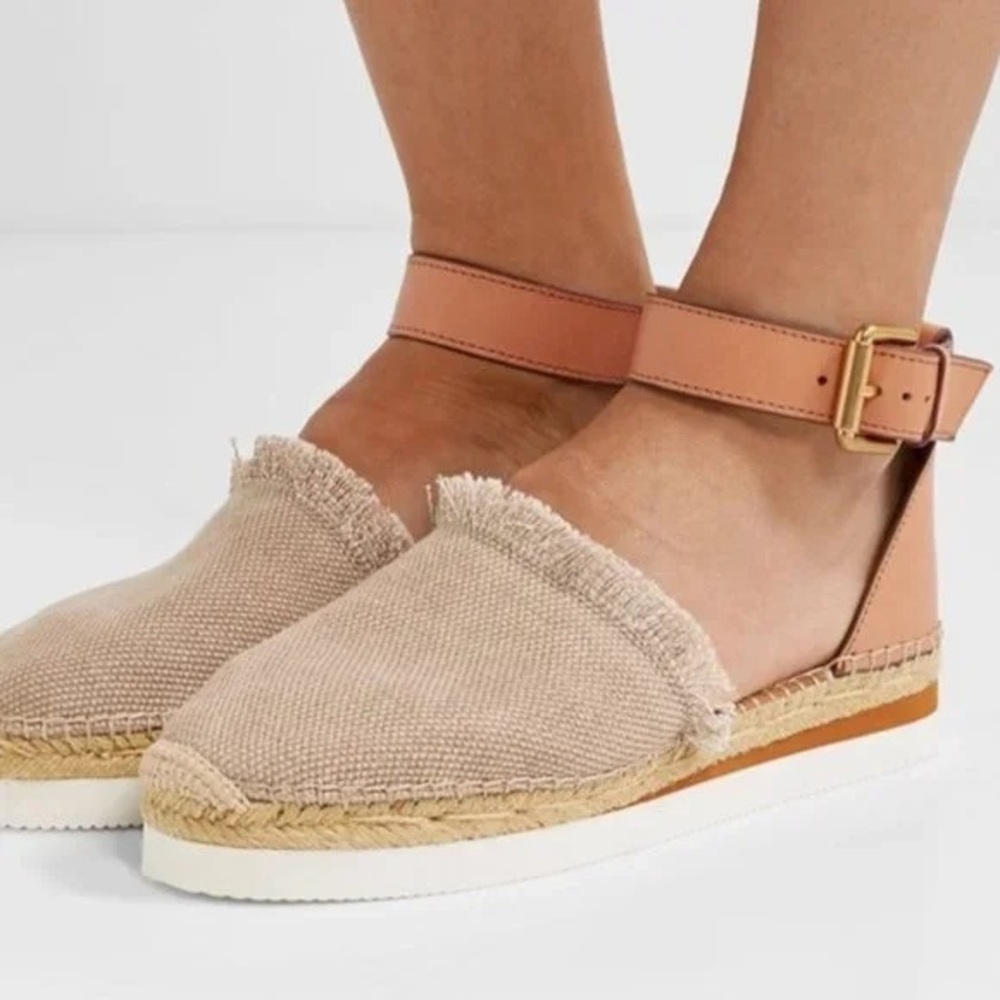 See By Chloe Beige Glyn Espadrilles Flats In Canvas and Leather Size 37